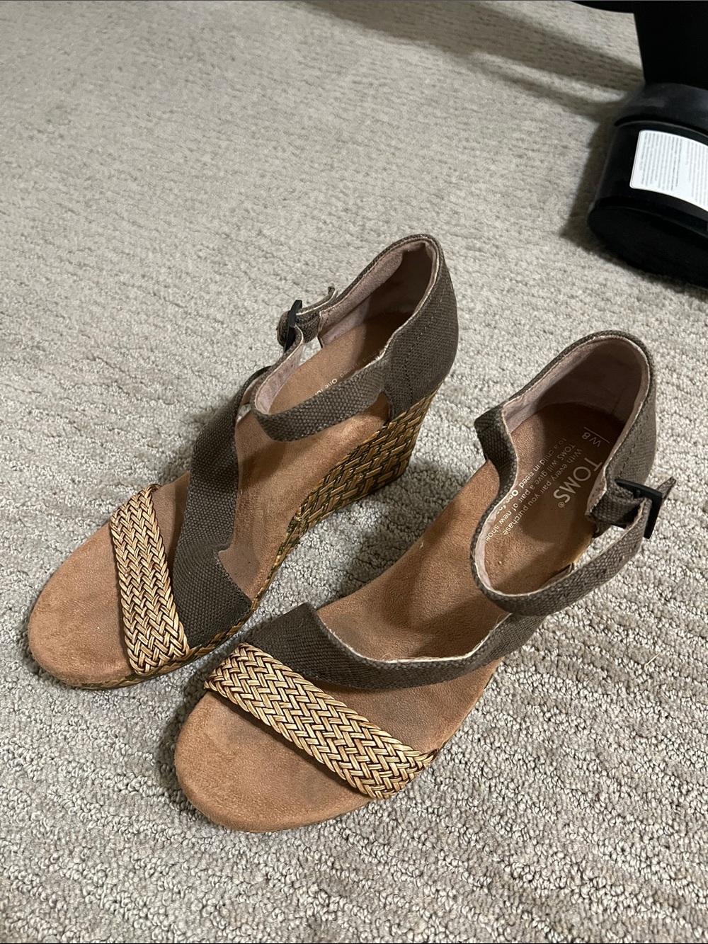 TOMS Tan and Olive Braided-Strap Wedge Sandals